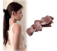 Bow Banana Clip - Elegant French Design Resin Hair Clip, Secure Hold for Ponytails & Buns, Stylish Daily Hair Accessory (Pink)