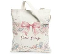 Bow Canvas Tote Bag for Women, Summer Coastal Shell Chair Summer Peach Washable Reusable Shopping Bag Ideas for Outdoor Travel Workday Reading 13x15 Inch