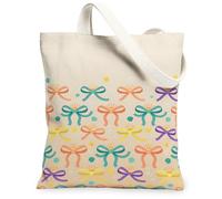 Bow Canvas Tote Bag for Women, Summer Playful Shell Bubble Summer Pastel Washable Reusable Grocery Bags Ideas for Shopping, Pastel, 13x15 Inch
