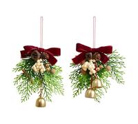 Bow Christmas Jingle Bells Hanger Decorations,2 Pcs Red Christmas Bow with Bells and Cones & Pine Branches for Xmas Party Decoration