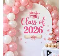 Bow Class of 2026 Wall Decal Congrats Grad Class of 2026 Sign for Backdrop Graduation Party Decorations Pink