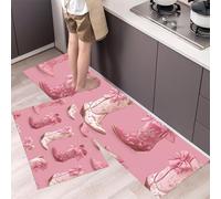 Bow Cowboy Boots Kitchen Rug Set, 2 Pieces Non Slip and Anti Fatigue Kawaii Style Kitchen Mat Set, Washable Floor Mat, Pink Standing Mats for Hallway Bedroom 40x60cm+40x120cm