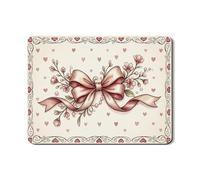 Bow Dish Drying Mats for Kitchen Counter, Vintage Floral Absorbent Rubber Dish Drainer Mat, Spring Heart Pattern Pu Leather Drying Pad for Decor 18x24 Inch