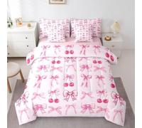 Bow Double Duvet Coverless, Reversible Design, Cherry Comforter & 2 Pillow Cases for Bedroom Decor, 10.5 Tog Ultra Soft Microfibre, All Seasons sb364