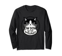 Bow Down to The Whiskers: Cat Lover's Quirky Graphic Long Sleeve T-Shirt, Adult Unisex, Black, M