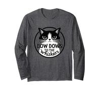 Bow Down to The Whiskers: Cat Lover's Quirky Graphic Long Sleeve T-Shirt, Adult Unisex, Dark Heather Grey, M