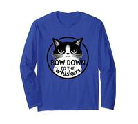 Bow Down to The Whiskers: Cat Lover's Quirky Graphic Long Sleeve T-Shirt, Adult Unisex, Royal Blue, M