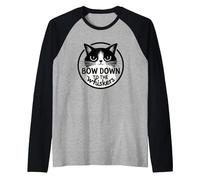 Bow Down to The Whiskers: Cat Lover's Quirky Graphic Raglan Baseball Tee, Men, Black/Athletic Heather, M