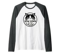 Bow Down to The Whiskers: Cat Lover's Quirky Graphic Raglan Baseball Tee, Men, Dark Heather/White, M