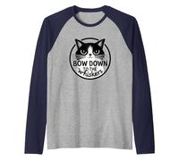 Bow Down to The Whiskers: Cat Lover's Quirky Graphic Raglan Baseball Tee, Men, Navy/Athletic Heather, XXL