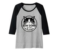 Bow Down to The Whiskers: Cat Lover's Quirky Graphic Raglan Baseball Tee, Women, Black/Athletic Heather, M