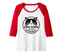 Bow Down to The Whiskers: Cat Lover's Quirky Graphic Raglan Baseball Tee, Women, Red/White, M