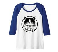 Bow Down to The Whiskers: Cat Lover's Quirky Graphic Raglan Baseball Tee, Women, Royal Blue/White, M