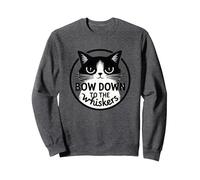Bow Down to the Whiskers: Cat Lover's Quirky Graphic Sweatshirt, Adult Unisex, Dark Heather Grey, XL
