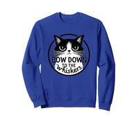 Bow Down to the Whiskers: Cat Lover's Quirky Graphic Sweatshirt, Adult Unisex, Royal Blue, L
