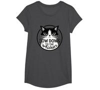 Bow Down to The Whiskers: Cat Lover's Quirky Graphic T-Shirt, Girls, Dark Heather Grey, Medium