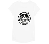 Bow Down to The Whiskers: Cat Lover's Quirky Graphic T-Shirt, Girls, White, Medium