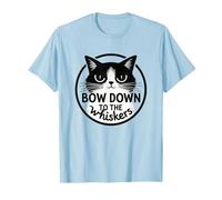 Bow Down to The Whiskers: Cat Lover's Quirky Graphic T-Shirt, Men, Baby Blue, M