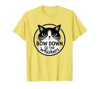 Bow Down to The Whiskers: Cat Lover's Quirky Graphic T-Shirt, Men, Lemon, M