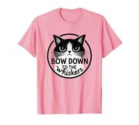 Bow Down to The Whiskers: Cat Lover's Quirky Graphic T-Shirt, Men, Pink, M