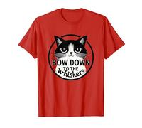 Bow Down to The Whiskers: Cat Lover's Quirky Graphic T-Shirt, Men, Red, M