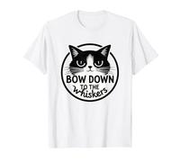 Bow Down to The Whiskers: Cat Lover's Quirky Graphic T-Shirt, Men, White, M
