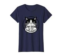Bow Down to The Whiskers: Cat Lover's Quirky Graphic T-Shirt, Women, Navy, M