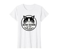 Bow Down to The Whiskers: Cat Lover's Quirky Graphic T-Shirt, Women, White, M