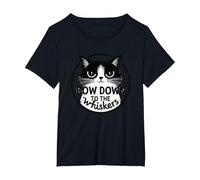 Bow Down to The Whiskers: Cat Lover's Quirky Graphic T-Shirt, Women's Plus, Black, 2X