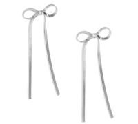 Bow Drop Dangle Earrings, Bow Tassel Earrings Long Bow Ribbon Dangle Earrings Bow Knot Earrings Dangle Bow Stud Earrings for Women Wedding Statement Jewelry (Silver)