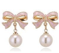 Bow Earrings Dainty Pearl Bow Earrings Bowknot Christmas Earrings for Women Valentines Day Wedding Party Daily Jewelry, imitation pearl