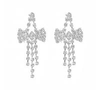 Bow Earrings for Women Chandelier Statement Tassel - Sparkling Rhinestone & Crystal Accents with Silver Bow, Lightweight Bridal Dangle(DTE1516286S), M, Rhinestone, Rhinestone