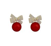 Bow Earrings for Women Red Ball Bow Earrings Pearl Bow Drop Earrings Anniversary Chrsitmas Valentine's Jewelry Holiday Gift for Women, Metal, No Gemstone