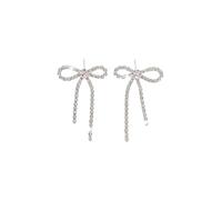 Bow Earrings for Women Rhinestone Long Tassel Dangling Earrings Sparkling Crystal Earrings Silver Prom Earring Chandelier Statement Tassel Earring Luxury Bridal Jewelry for Prom Wedding, L, Copper, No