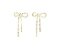 Bow Earrings for Women Rhinestone Long Tassel Earring Dainty Ribbon Bow Drop Earring Statement Earrings Bridal Wedding Jewelry Gift, XL, Alloy Steel, No Gemstone