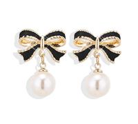 Bow Earrings for Women Trendy Gold Pearl Drop Dangle Earrings Bowknot Stud Wedding Party Daily Jewelry Accessory Gifts for Her Christmas Stocking Stuffers