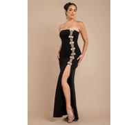 Bow Embellished Strapless Mermaid Maxi Dress Goddiva Black 12