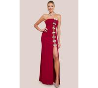 Bow Embellished Strapless Mermaid Maxi Dress Goddiva Wine 16