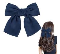 Bow Hair Clip, Bow Barrette Hair Clips for Women French Vintage Big Bowknot Hairpin Soft Satin Silky Solid Color Navy Hair Bow Clip for Women Girls(Blue)