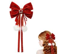 Bow Hair Clip, Large Red Bowknot Hairpin with Long Ribbon Glitter Velvet Hair Bow French Hair Barrettes Accessories Ponytail Holder for Women Girls Birthday Party Christmas Gifts Y7HDJPDFJ