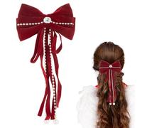 Bow Hair Clip, Large Red Bowknot Hairpin with Long Ribbon Velvet Hair Bow French Hair Barrettes Accessories Ponytail Holder for Women Girls Birthday Party Christmas Gifts Y9HDJLSJ