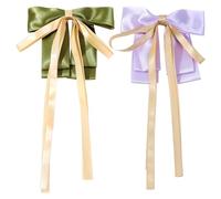 Bow Hair Clip Solid Color French Barrette with Long Silky Satin French Bow Hair Clip Soft Satin Silky Hair Bows Cute Gifts for Women Girls Stylish Trendy Hair Clips for All Occasions (C)