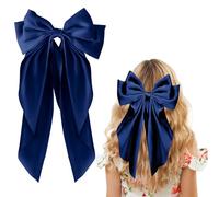Bow Hair Clips Solid Color Bow Navy Blue French Automatic Hair Clip with Soft Long Silky Satin Tail Large Bows for Simple Women Girls Barrettes Hair Fastener Accessories for Women Girls