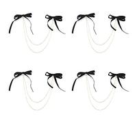 Bow Hairpins Metal Snaps Barrettes Hair Clips Accessories with Imitation Pearl Chains (Long double bow)