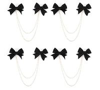 Bow Hairpins Metal Snaps Barrettes Hair Clips Accessories with Imitation Pearl Chains (Short double bow)