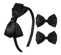 Bow Headband & 2 Pcs Satin 4 Inch Hair Bows Set Uniform Hair Accessories Hair Band for Little Toddler School Girls (Black, One Size)