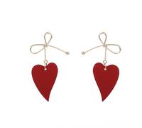 Bow Heart Drop Earrings for Women Red Heart Earrings Cute Ribbon Earrings Romantic Earrings Valentines Day Earrings for Girlfriend Christmas Valentines Day Gifts, Brass, No Gemstone