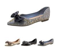 Bow-Knot Ballet Flats for Women Size 5 Pointed Toe Crystals Wedding Shoes Comfort Light Weight Slip On Loafers Womens Shallow Simple Casual Flat Shoes for Work Office Formal Blue