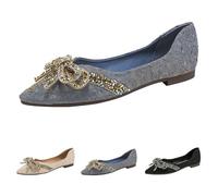 Bow-Knot Ballet Flats for Women Size 7.5 Pointed Toe Crystals Rhinestones Wedding Shoes Comfort Lightweight Slip on Loafers Office Work Party Business Dress Shoes Blue