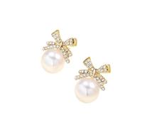 Bow-Knot Diamond Earrings Elegant Bow Knot Pearl for Women Girls Rhinestone Stud with Sparkling Retro Dangle Perfect Silver